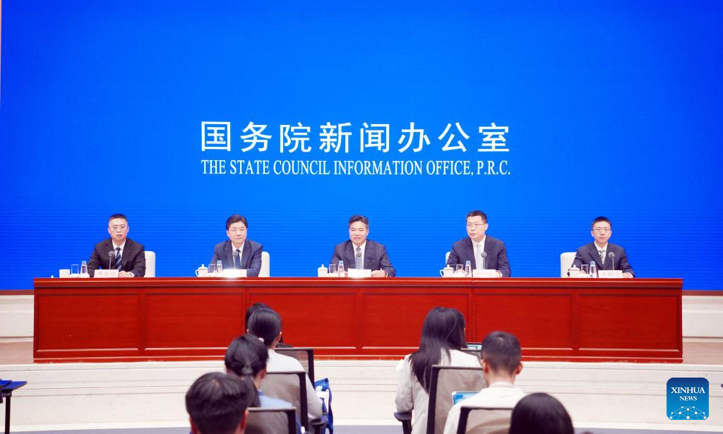The State Council Information Office (SCIO) holds a press conference on the 4th Global Digital Trade Expo in Beijing, capital of China, Sept. 11, 2025. (Xinhua/Pan Xu)